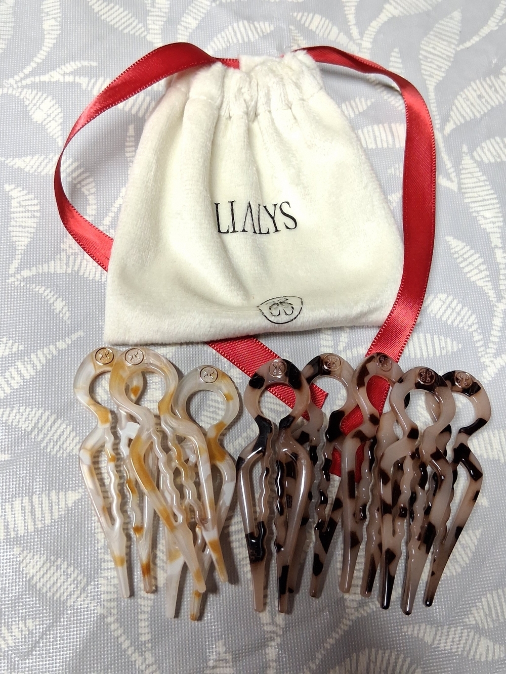 Lialys Tortoise shell Hair Fork Set — 8 Pc Beige & Brown